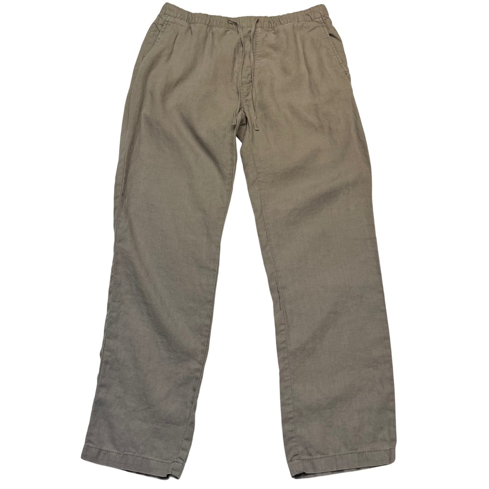 Saks Fifth Avenue Taupe Brown 100% Linen Quiet Luxury Drawstring Pants Size L